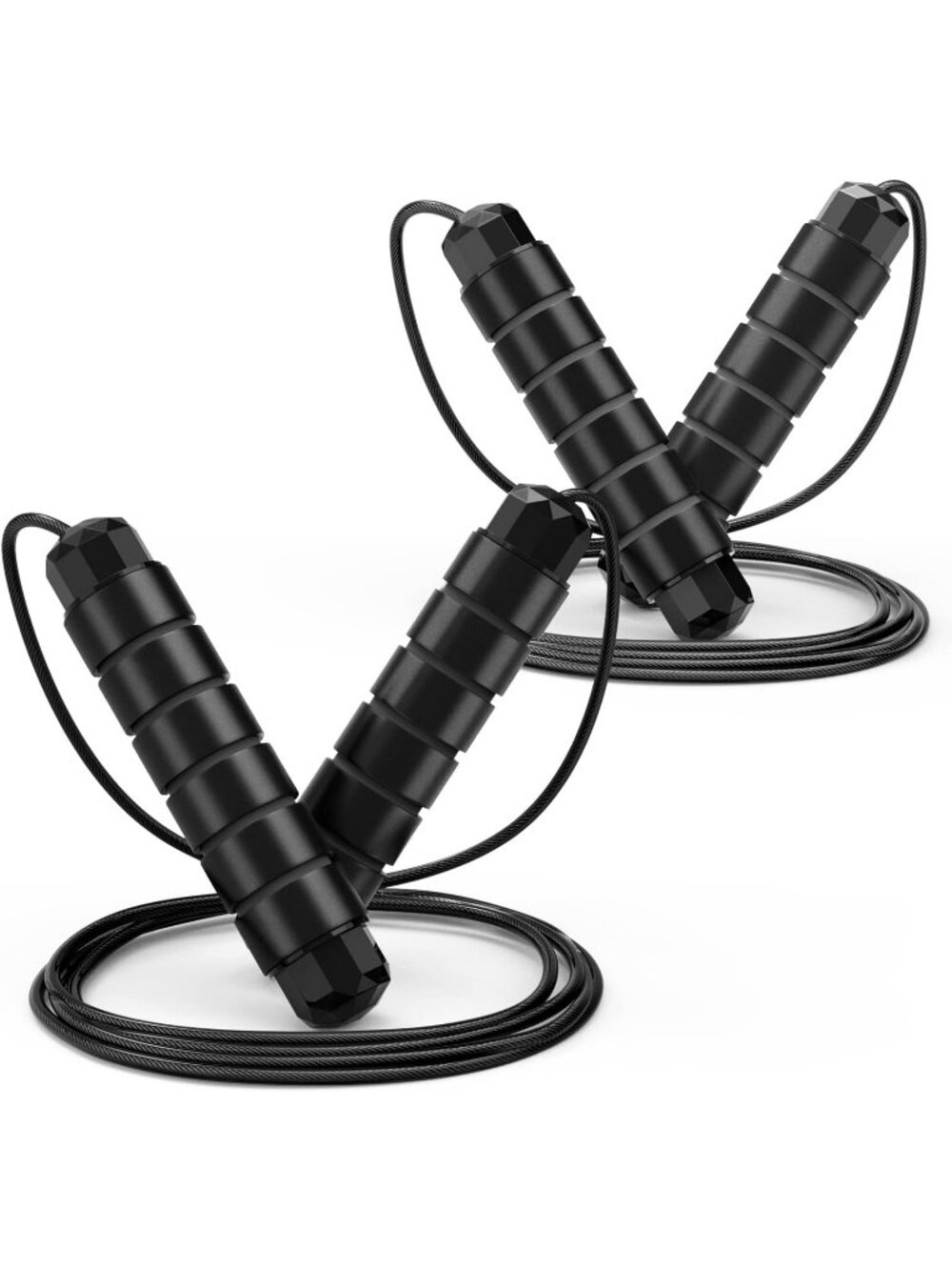 2 Pack Speed Jump Black Rope Adjustable Tangle Free Cable Foam Handles Workout